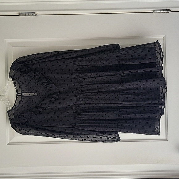 Zara Dresses & Skirts - Black Mini Dress Sheer Summer Polka Dot Small